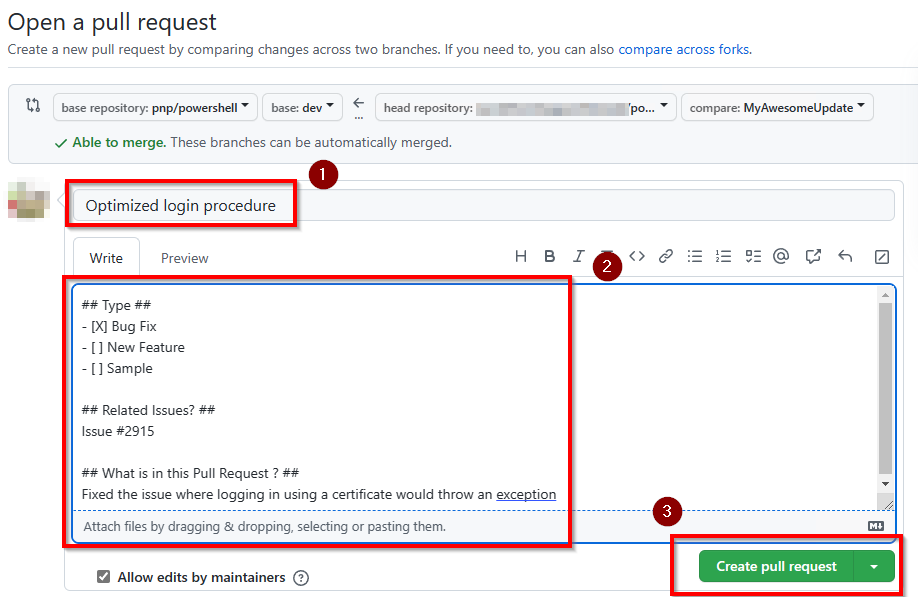 Creating a pull request