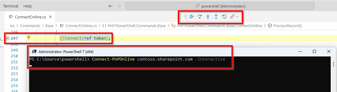 Htting a breakpoint in code