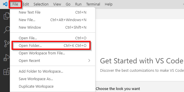 Opening a folder in Visual Studio Code