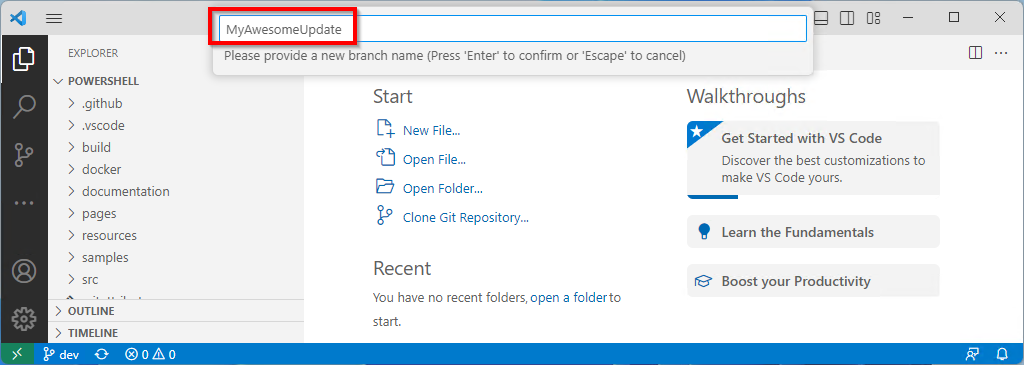 Creating a new branch